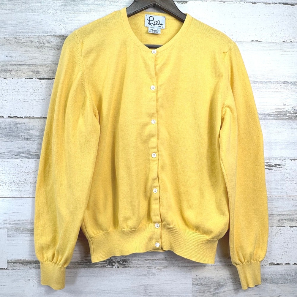Lilly Pulitzer Cardigan Sweater Womens XL Yellow Cotton Knit Button Up Preppy